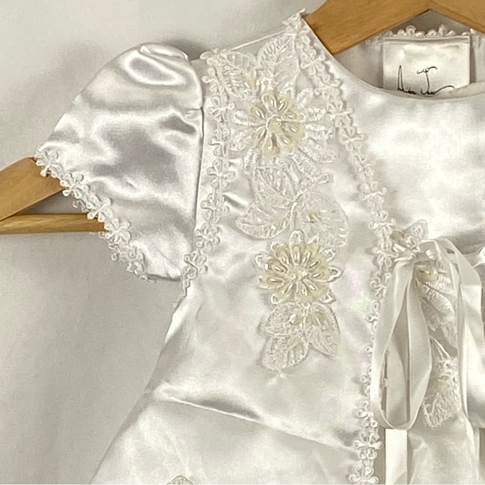 Aiden Jess Baby Girl White Baptism Christening Dress With Jacket And Bonnet - Picture 10 of 16